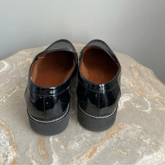 Franco Sarto 8.5 Women’s Cassandra Patent Penny Black Loafer Shiny Lug Sole - Picture 4 of 8